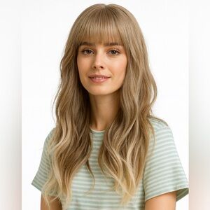 Esmee 24” Long Wavy Blonde Wig with Bangs – Natural Soft Wave Synthetic Hair new
